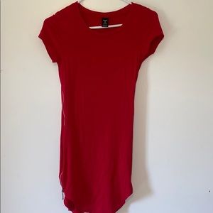 Short, red, casual, silver zipper dress.